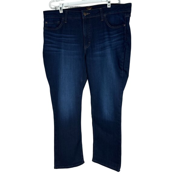 Lee Womens Straight Mid Rise Jeans Dark Blue Denim Size 18 Short Comfortable Fit - Picture 1 of 7